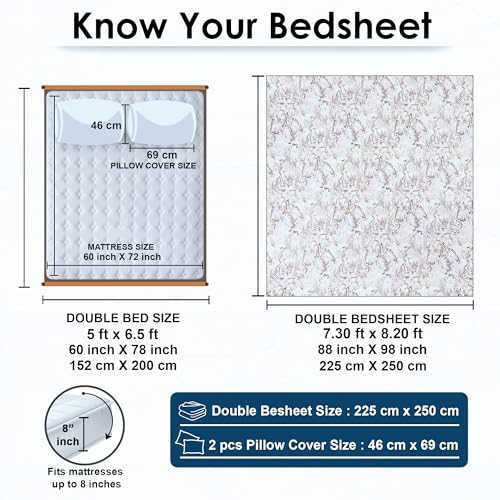 Image of Story@Home Bedsheet for Double Bed Cotton 190 TC with 2 Pillow Covers, Beige & Light Brown, Floral, Double Size Bedsheet for Double Bed | (225 Cm X 250 Cm) | Perfect for Home Decor