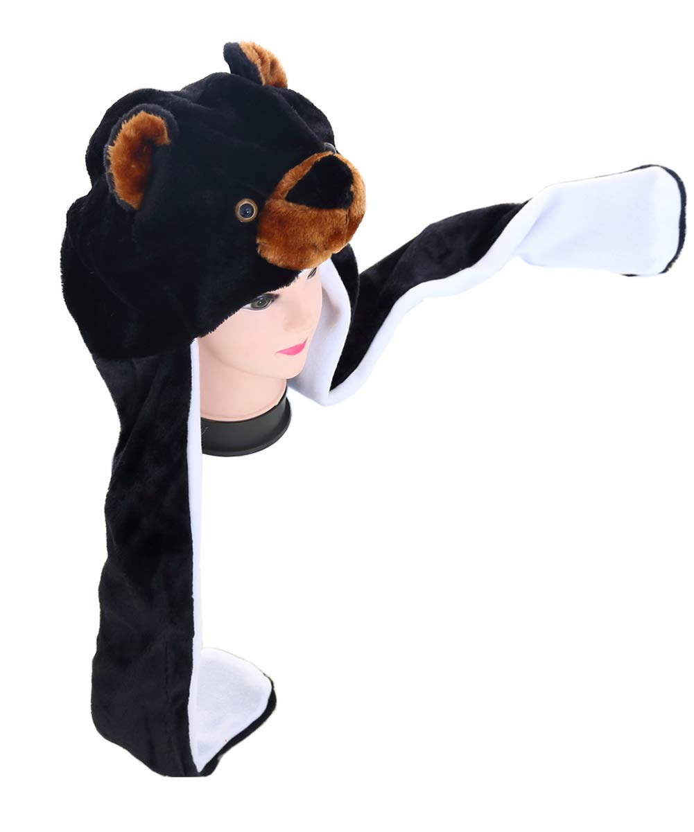 JOYHY Unisex Winter Plush Costume Hat with Paws Animal Hats Black Bear