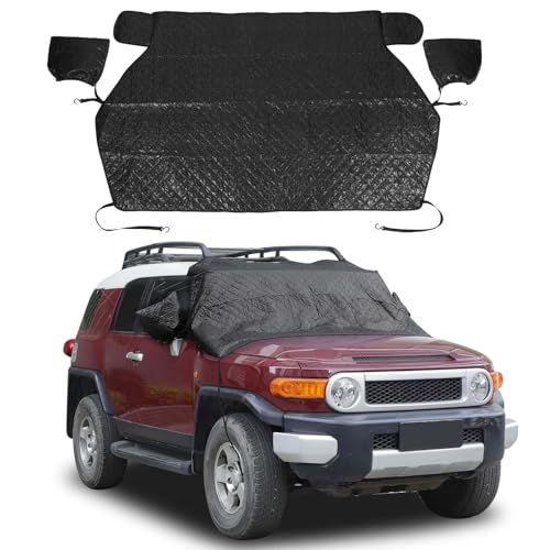 Image of Windshield Snow Cover Fit for Toyota FJ Cruiser 2007-2021, Front Windshield Cover for Ice and Snow, Auto Extra Thick Windshield Ice Cover Protects Windshield from Rain, Sun, Frost (Black)