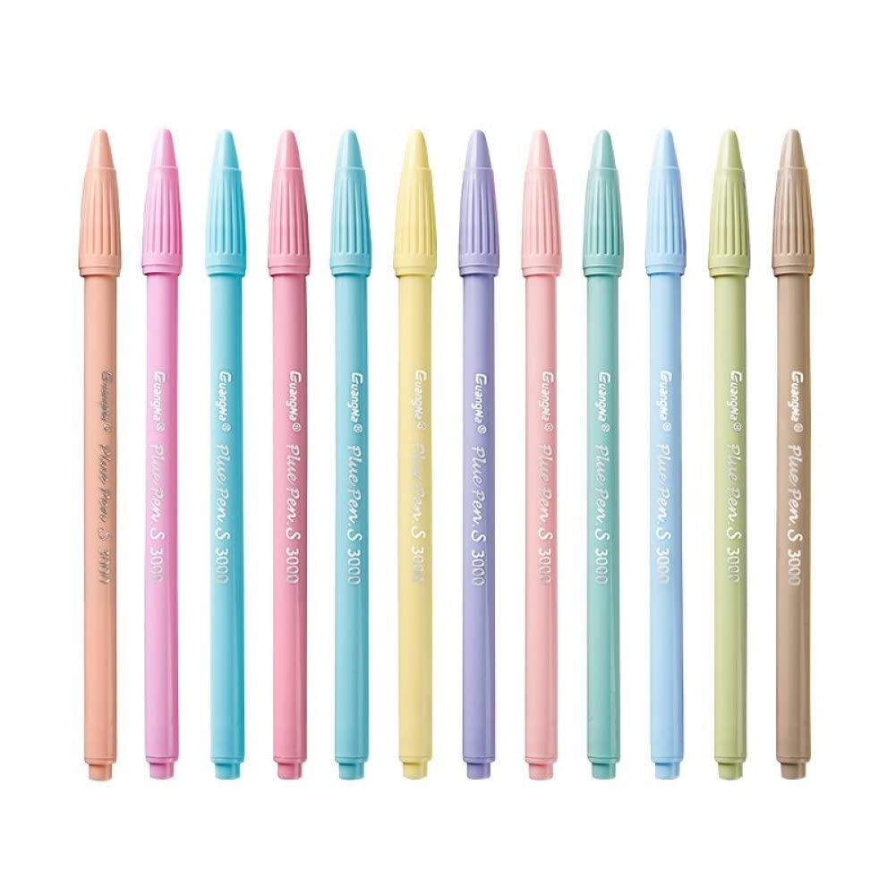 12pcs Plus Pen 3000 Water Color Pen Set Water Based Macaron Colors Fiber Nib Gel Pen
