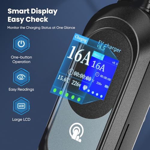 Mobile Wallbox 11 kW Charger Type 2, [6 m, 3-Phase] Charging Cable Type 2 CEE Plug, 6-16A EV Charger Type 2 Charging Cable, Schuko, EV Charger and Mobile Charging Station, Timed Charging