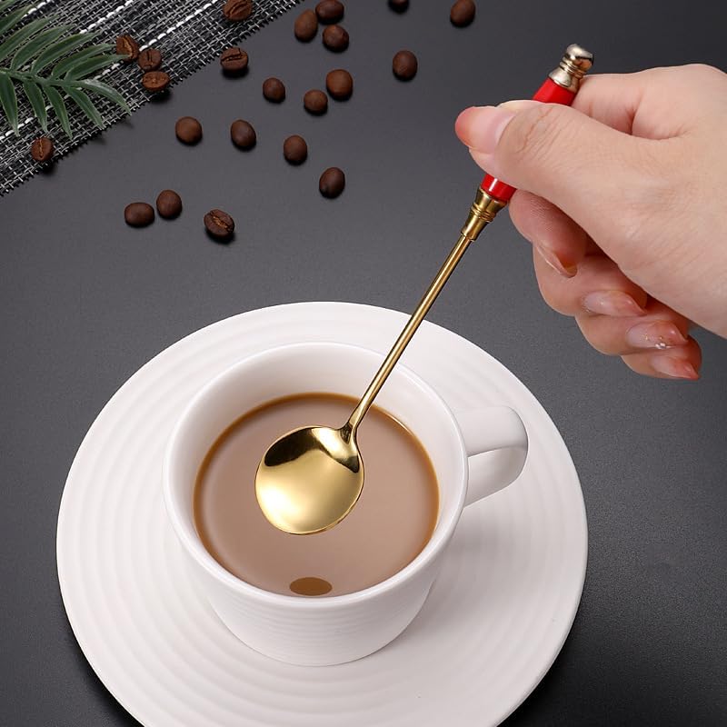 Silverware Flatware Set, 1/4/6/8/10/12 Pieces Ceramic Handle 304 Stainless Steel Spoon Cake Dessert Spoon Retro Coffee Spoon(Blue,8Pcs)