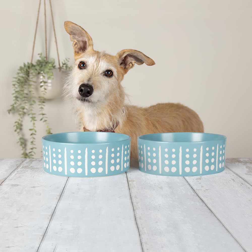 Scruffs Aztec 2pc Ceramic Dog Bowl Set - Turquoise 19cm
