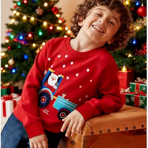 B&G-KID Toddler Boys Crewneck Sweatshirts Christmas Kids Excavator Long Sleeve Pullover Casual Santa Tops Clothes 2-7T.3