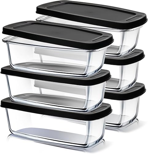 Image of EATEX Glass Bread Pans for Homemade Bread Baking, 1.9 Quart Deep Rectangular Glass Food Storage Containers with Lids BPA Free Microwave Oven & Freezer Safe - 6 Bread Loaf Pans 6 Airtight Lids Black