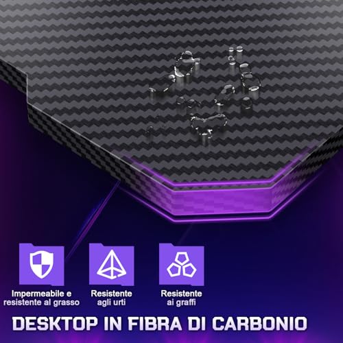 Scrivania Gaming 80 x 52 cm, Tavolo Gaming Ergonomica, Scrivania per Computer Postazione Gamer con Piano del Tavolo in Fibra di Carbonio Adatto Sia per i Giocatori Che per l'uso in Ufficio. - Scrivania Gaming - Immagine 6