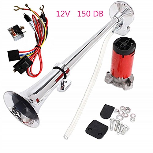 YIYDA Cuerno de coche Bocina 12 V Altavoz del coche zumbador 45 cm cromo / zinc con compresor para todos los veh�culos camiones trenes barcos y furgonetas con conexi�n de