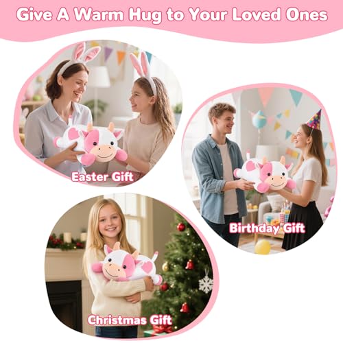 Image of Cow Heating Pad for Period Cramps Menstrual Pain Relief, Portable Electric Heat Pads USB Powered, Cute Stuff Pink Cow Plush Heated Stuffed Animals Gift, Gifts for Women Teen Girls Birthday