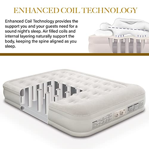 King Koil Luxury Queen Size Air Mattress with High-Speed Built-in Pump, Blow Up Bed Top Side Flocking, Puncture Resistant, 16in Double High Inflatable Airbed Guests or Travel 1-Year Warranty