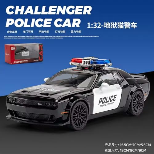 Image of Exclusive Alloy Metal Pull Back Die-cast Car Scale Model with Sound Light Mini Auto Toy for Kids Metal Model Toy Car with Sound and Light?New Version? (1.32 Scale-Dodge CHALLANGER Police-Black)