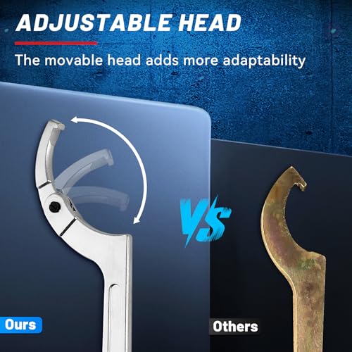 KOOPOOL Adjustable Pin Spanner Wrench Set, 9pcs C Spanner Nut Wrench Tools with Changeable Round Heads, Coilover Hook Wrenches for Suspension System, Bearings, 3/4" to 6-7/10" - Image 2