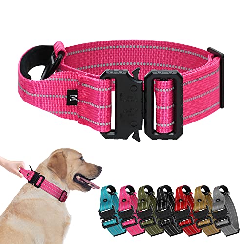 Maiiu Tactical Dog Collar, Adjustable Military Training Reflective Nylon Dog Collar With Control Handle, Heavy Duty Metal Buckle For Medium And Large Dogs(M, Pink) #TOP1