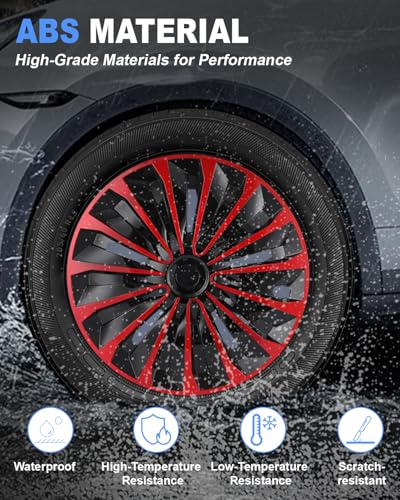 Image of ABX Hubcap Wheel Covers Hub Caps 15 Inch Set of 4 Black & Red Universal Wheel Rim Cover R15 Stylish Car Decor Wheel Covers for Toyota Camry Nissan Mazda (TT Black & Red, 15 inch)