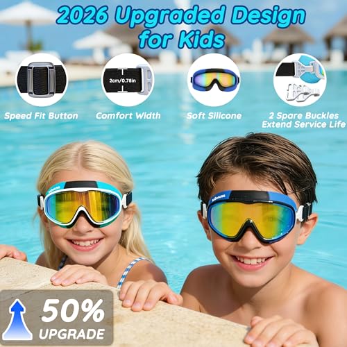 MOMUSE 2PC Kids Swim Goggles 3-10 with Soft Fabric Strap, UV Protection