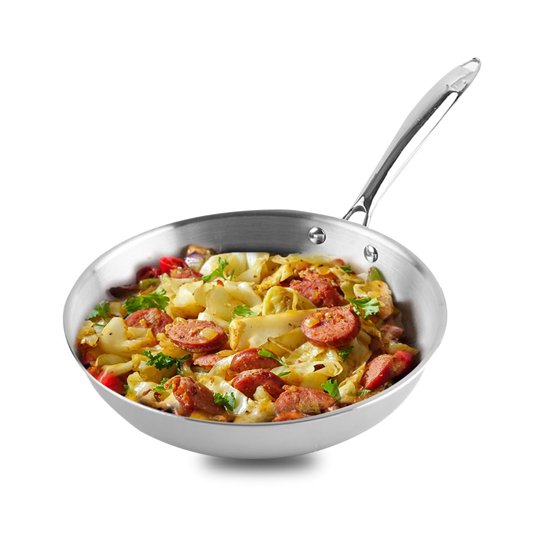 Triply Stainless Steel Fry Pan | Medium 24cm/9.4 inch, 1.7Ltr, 1kg | Induction Friendly | Nonstick 3-Layer Body, 100% Pure & Toxin-Free, No Chemical Coating