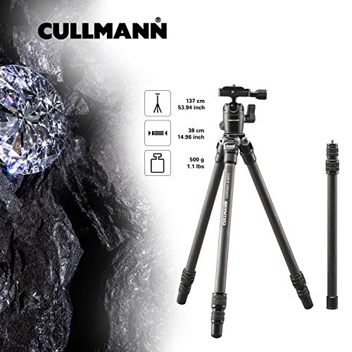 Cullmann Carvao 816TC Reisestativ aus Carbon (max. Auszugshöhe 137cm, Packmaß 38 cm, Gewicht 500g)
