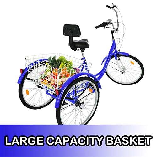 Cawond Adult Tricycle, 3 Wheel Cruiser Bike, 24 - 26-Inch Trike Wheels 7 Speed, Cargo Basket, Adjustable Handlebars for Men Women Seniors