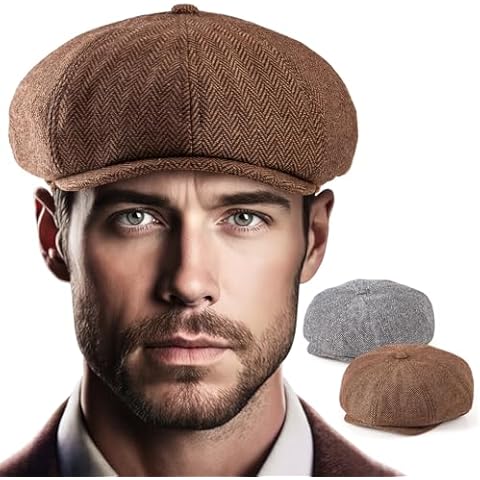 LADYBRO 2 Pack 8-Panel Newsboy Hats for Men Cabbie Hat Men's Cap Wool Blend Tweed Irish Hat Adjustable Cover