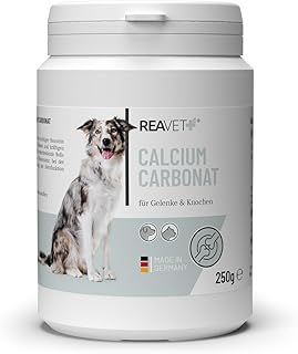 ReaVET Calcium Carbonat 250g für Hunde & Katzen - natürliche Calciumquelle für Knochenaufbau & Gelenke I Calciumcarbonat, Ergänzungsfuttermittel für Hunde & Katzen