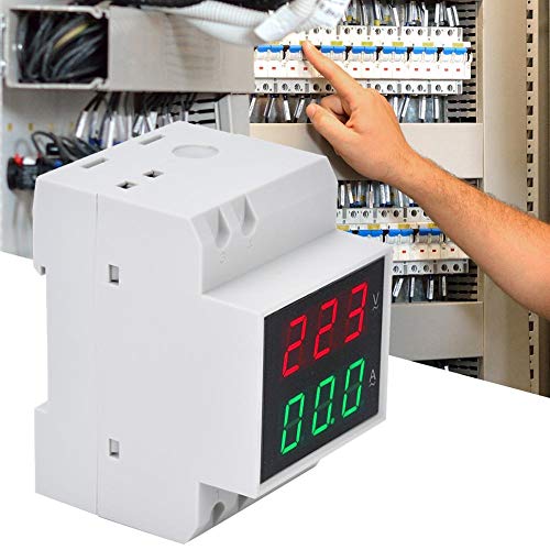 Image of DIN Rail Voltage Ampere Meter, AC80-300V AC0-99.9A Multi-Functional Digital Din Rail Current Voltage Power Meter Ammeter Voltmeter, Din Rail Led Display Digital AC Voltmeter
