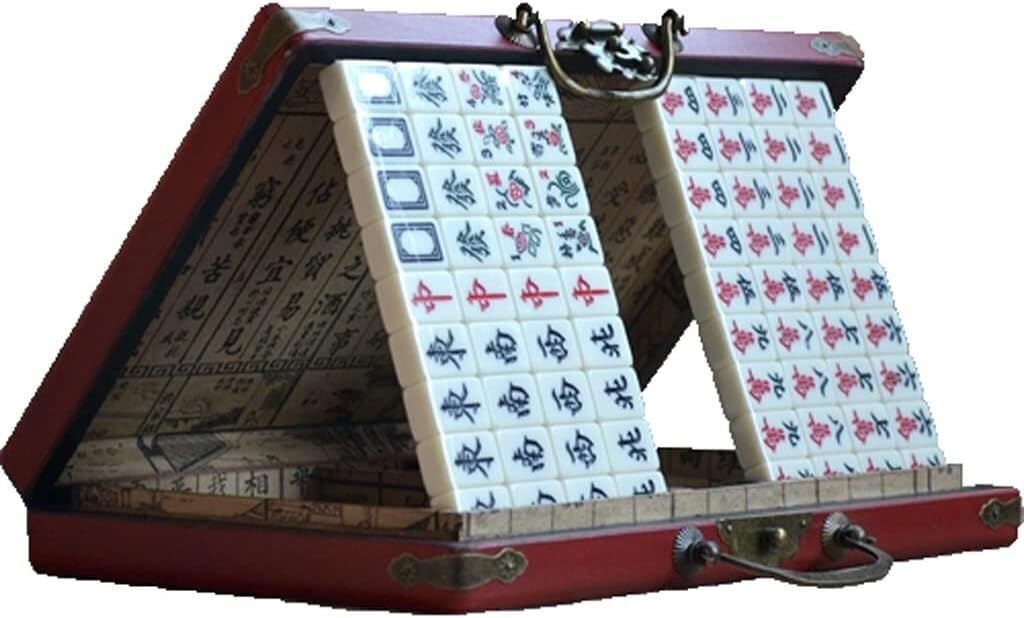 Mahjong Klasyczny chiński zestaw gier Mahjong, przenośny podróżny strój Mahjong ze schowkiem