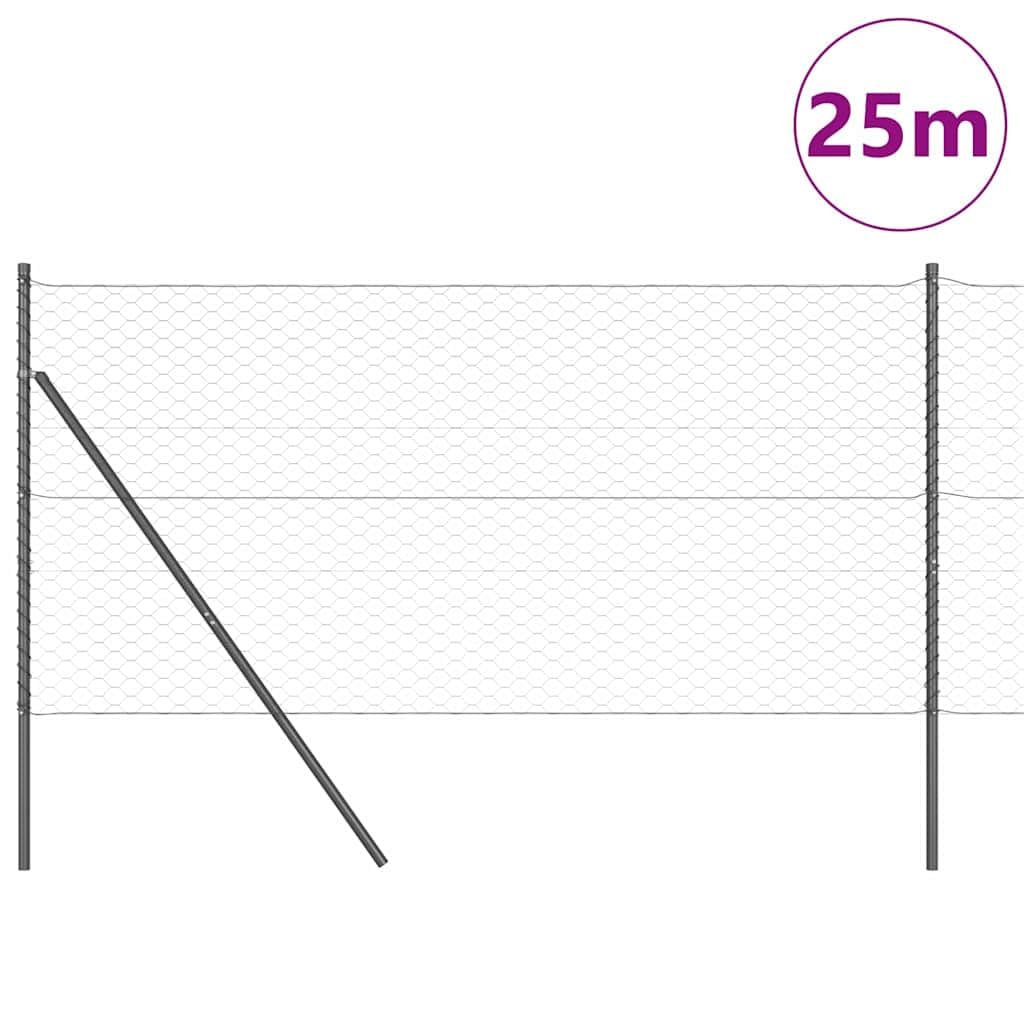 Geschweißter Drahtzaun Zaunelement 25 x 1 m mit Pfosten Set aus PVC-beschichtetem Stahl für Garten Terrasse Balkon, Maschendraht Gittermatte wetterfest und korrosionsbeständig