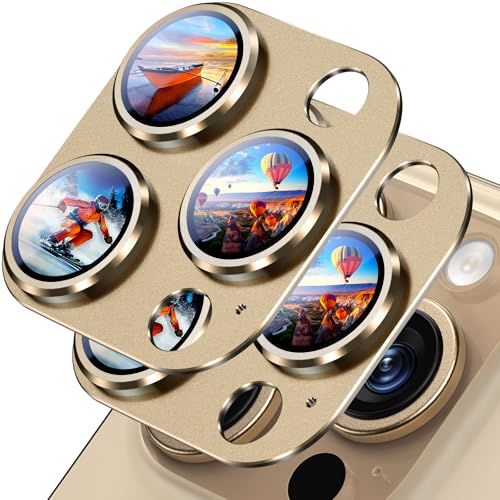 Image of Uyiton Compatible with iPhone 16 Pro /iPhone 16 Pro Max Camera Lens Protector - [Not Easy to Break][Strong Adsorption][Case-Friendly] Metal Tempered Glass Rear Camera Screen Cover - Gold, 2 Pack