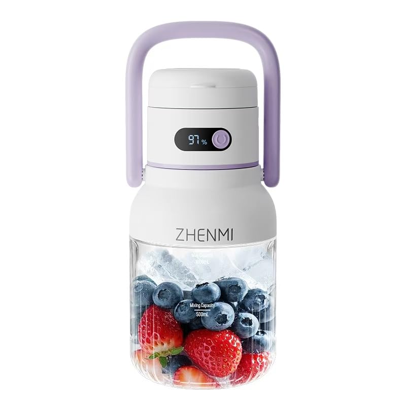 ZHENMI Portable Blender, Personal Blender for Smoothies and Smoothies, Cordless, 32 oz BPA Free, 18000RPM Motor, Leak-Proof Lid with Sippy Spout, USB-C Rechargeable, Parts (White-purple)