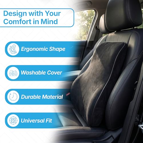 Image of KINGSWAY Car Accessories Orthopedic Lumbar Support Seat Cushion, Universal Use Car Pillow, Memory Foam Pillow in Black, Super Soft and Super Comfort Design Sciatica Back Support, Pack of 1
