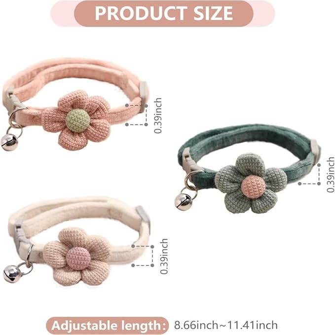 Small Dog Collar with Bell,Green Flower Cat Collar Suede Girl Cute Fancy Boys Puppy Collar with Bells for XXS XS Tiny Little Kitten Pet Female Dogs,Neck 8-12 Inch (Green, Neck 8-12