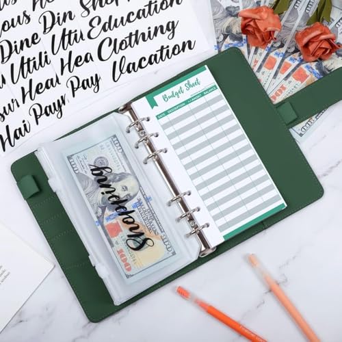 Image of SKYDUE Budget Binder, Money Saving Binder with Zipper Envelopes, Cash Envelopes and Expense Budget Sheets for Budgeting (DarkGreen)