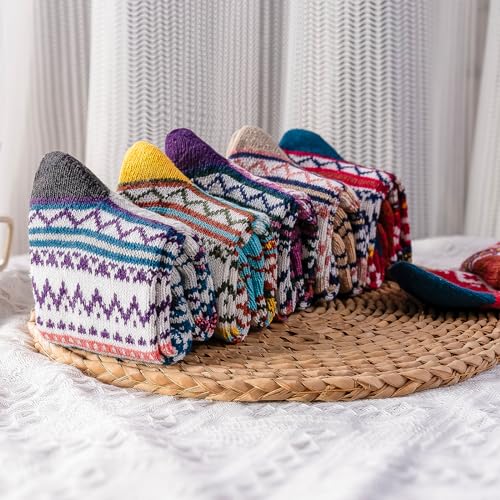 Image of Wool Socks 5 Pairs Thickened Warm Winter Socks Cozy Gifts for Women Christmas Warmth Socks