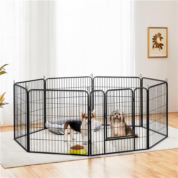 Recinto per Cani 8 Pannelli 80 x 80 cm Pieghevole da Interno e Esterno Recinzione Rete Metallica per Cuccioli Gatti Conigli Animali Domestici Nero