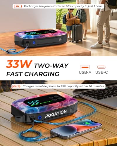 Image of 2000A Jump Starter with Air Compressor, Portable Car Battery Jump Starter, 12V Booster for Gas /Diesel Engines, 150PSI Tire Inflator 10000ma /h 33W Bidirectional Fast Charging Power Bank-Black