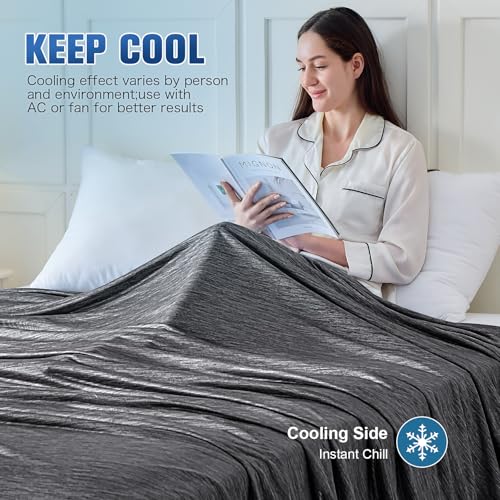 Image of KMUSET Cooling Blanket Full Size(80 inchx90 inch, Double Sided Summer Cooling Blankets for Hot Sleepers & Night Sweats, Lightweight Blanket for Sofa Bed Couch, Room Decor, Gifts for Women Charcoal Black