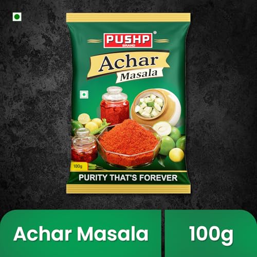 Image of Pushp Achar Masala | 100g Pouch | Premium Blend of Traditional Spices | Ready-to-Use Pickle Mix | Authentic Homemade Pickle Masala | No Added Preservatives (Pack of 1)