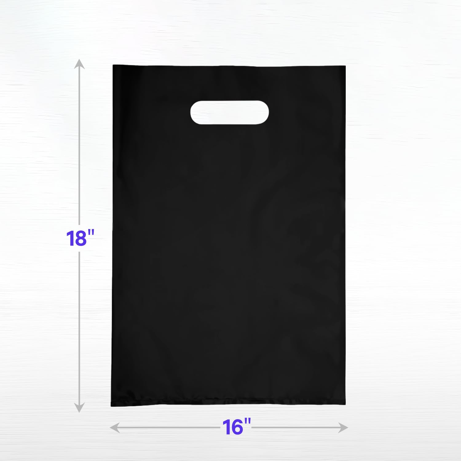 Infinite Pack Plastic Bag with Die Cut Handle Bag 16" x 18" Black Plastic Merchandise Bags 100 Pack for Retail, Gifts, Trade Show and More