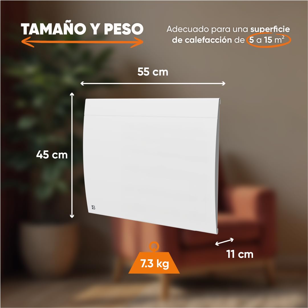 BESTHERM - Radiador eléctrico fijo conectado WIFI con inercia seca cerámica 1000 W Bestherm ILLO CONNECT horizontal blanco