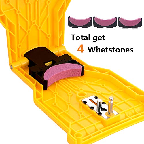 Kyrings Chainsaw Sharpener Chain Saw Blade Sharpener Fast Sharpening Stone Grinder Tools Bar Mounted Chainsaw Teeth Sharpener Fit for 14 16 18 20 Inches Two Holes Chain Saw Bar with Total 4 Whetstone