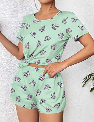 Image of Ekouaer Women's Pajama Sets Short Sleeve Pjs 2 Piece Top and Shorts Sleepwear Comfy Soft Lounge Sets with Pockets
