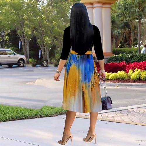 Image of Womens Plus Size Summer Dresses Sexy V Neck Midi Dress Faux Wrap Dress 3 /4 Sleeve Boho Casual Floral A-Line Skirts