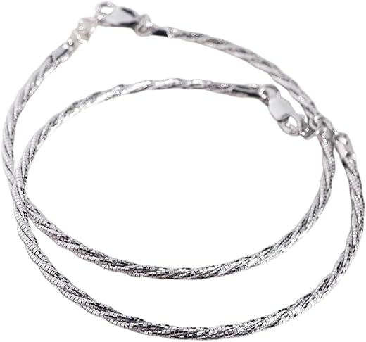 Zvar 925 sterling silver bangles for women &amp; girls | Silver Twisted Hoop bangle Round Design | Free size | 1 Pair