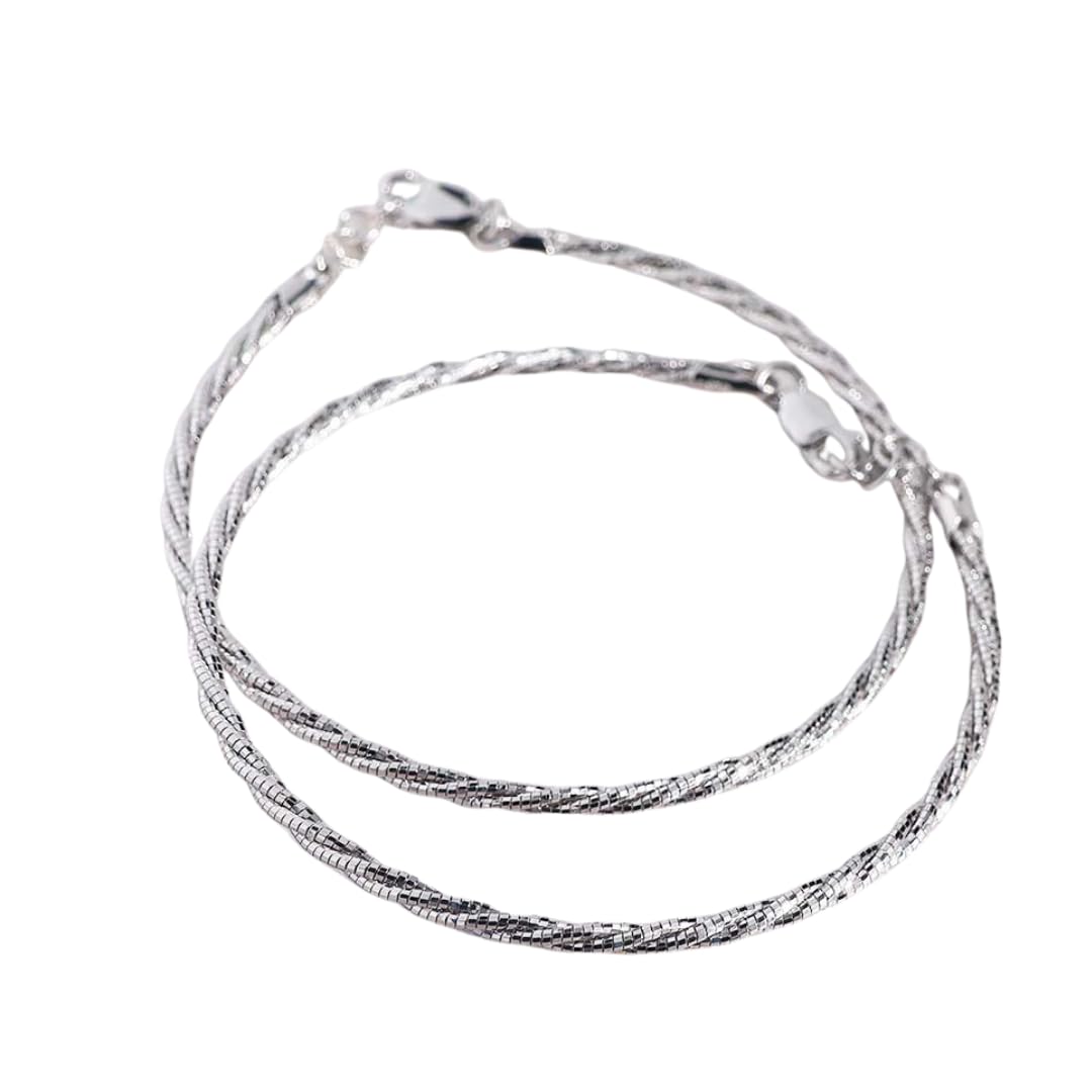 Zvar 925 sterling silver bangles for women & girls | Silver Twisted Hoop bangle Round Design | Free size | 1 Pair
