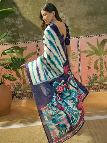 Image of SIRIL Women's Cotton Printed Saree With Unstitched Blouse Piece
