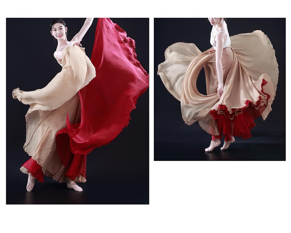 DAIHAN Mujer Falda Larga Color Degradado Danza del Vientre Clásico Moderno y étnico Flamenco Falda Fluida Festival de Gran Vuelo para Danza lírica y Baile de salón