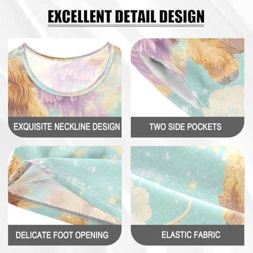 senya Highland Cattle with Wings Summer Pajamas Set Short Cotton Sleepwear 2 Piece4