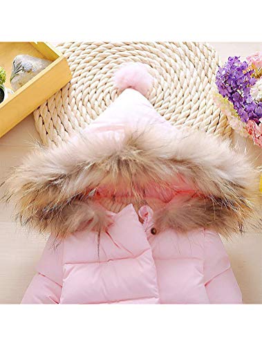 Mallimoda Baby Boys Girls Down Jacket Toddler Winter Warm Puffer Down Coat Cotton Hooded Fur Snowsuit Pink 2-3 Years #TOP2
