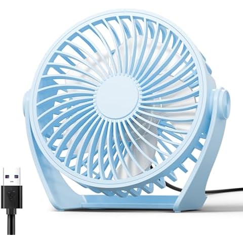 Edvision USB Desk Fan, 5 Inch Small Portable Fan, 3 Speeds Powerful Wind Mini Personal Desktop Fan 360° Rotation Adjustable, Plug In USB Fan Quiet for Table Home Office Travel Car(Blue) Cover