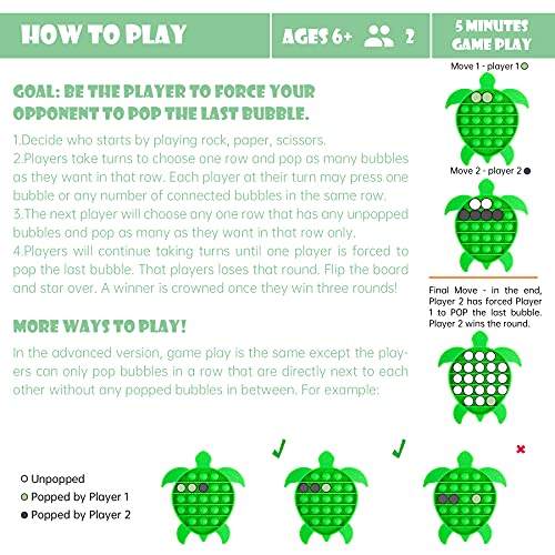 Nihealth Push Pop Bubble Fidget Sensory Toy Sea Turtle Shaped Fidget Toy For Special Needs Stress Reducer Anxiety Relief Popper Game Board Silicone Squeeze Toy For Kids And Adults (Green) #TOP1