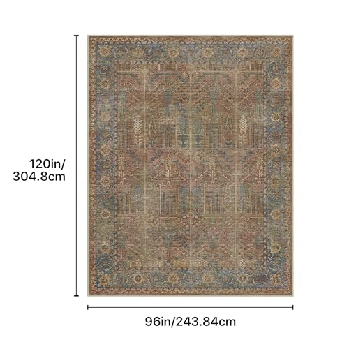 GENIMO Boho Vintage Distressed Chenille Print Rug, Machine Washable, Non-Slip, Living Room, Bedroom, Brown